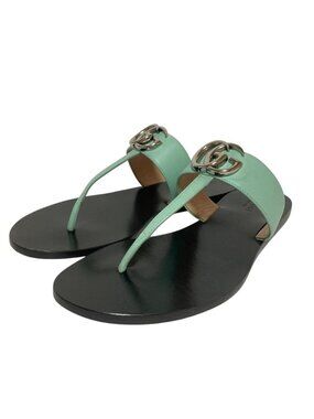 Gucci GG Marmont Leather Thong Sandals Green Spring Summer
